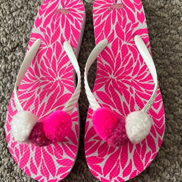 Vineyard Vines Other - New Vineyard Vines Girl Pom Pom Flip Flop Sandals Pink Size 6 Ladies 7